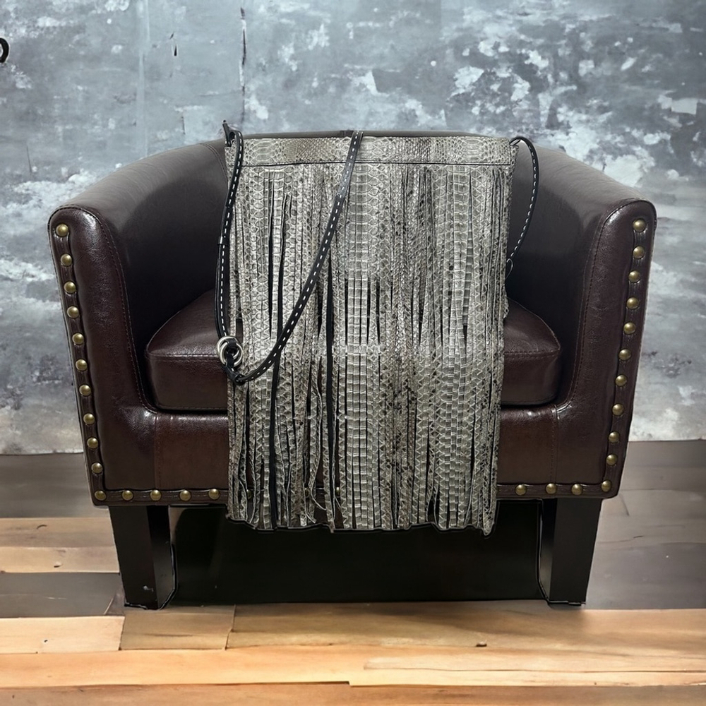 Michael Kors Collection Joni Gray Black Python Leather Fringe Fall Winter Clutch - Picture 2 of 16